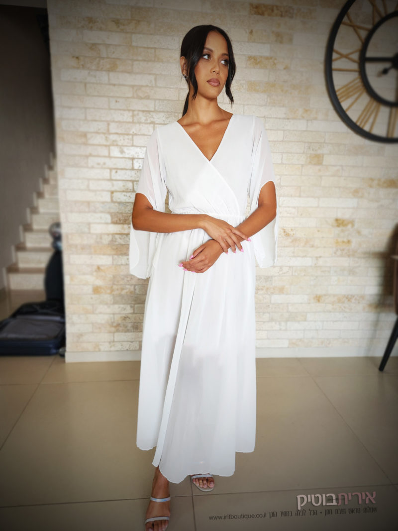 שמלה לבנה מבד שיפון