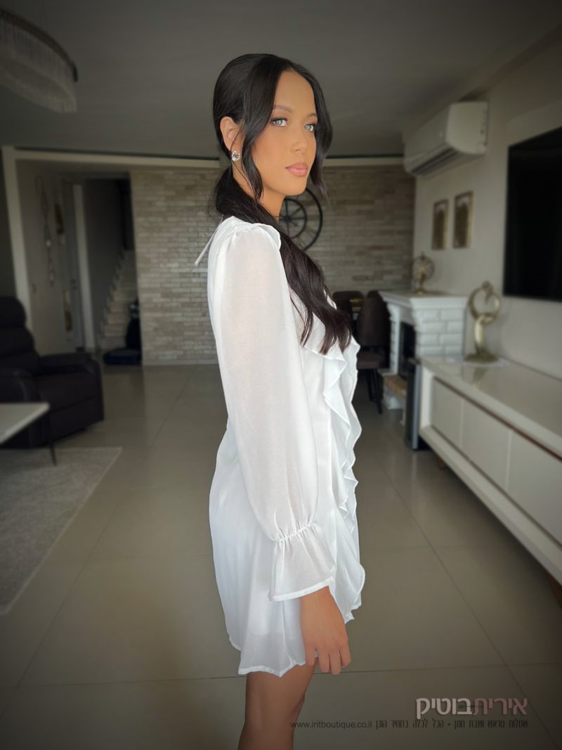 שמלה לבנה קצרה שרוול ארוך